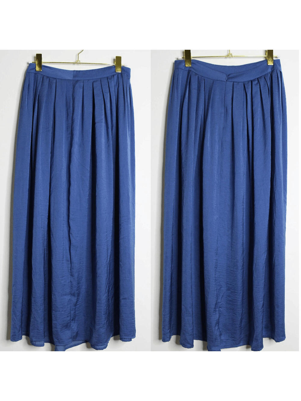 Chicos Blue Pleated High Waist Satin Maxi Skirt - M